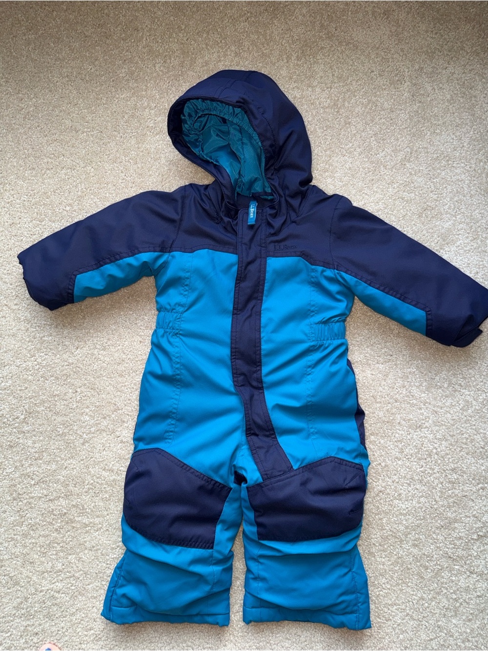 LL Bean Toddler One-Piece Snowsuit in Teal and Navy, Size 12-18 Months